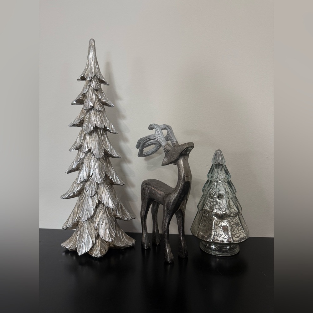 Silver Holiday Decor Set - Trees and Reindeer